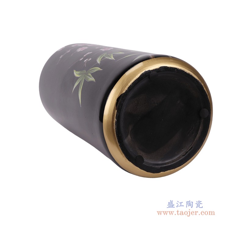 RYYL19-A黑底彩绘花鸟直筒箭筒伞筒