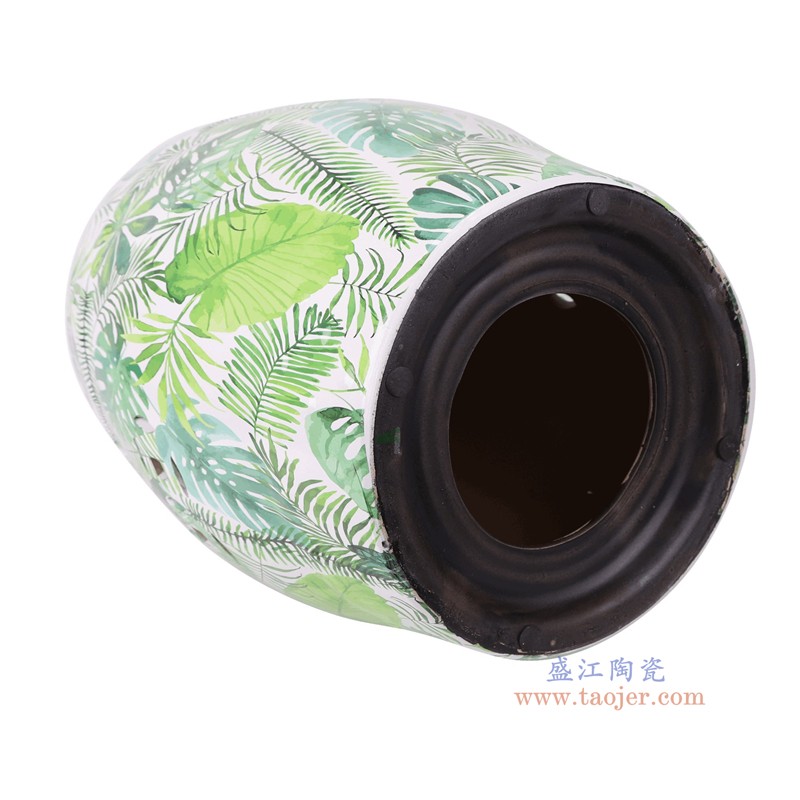 RYYL18-C粉彩绿色树叶纹鼓凳凉墩