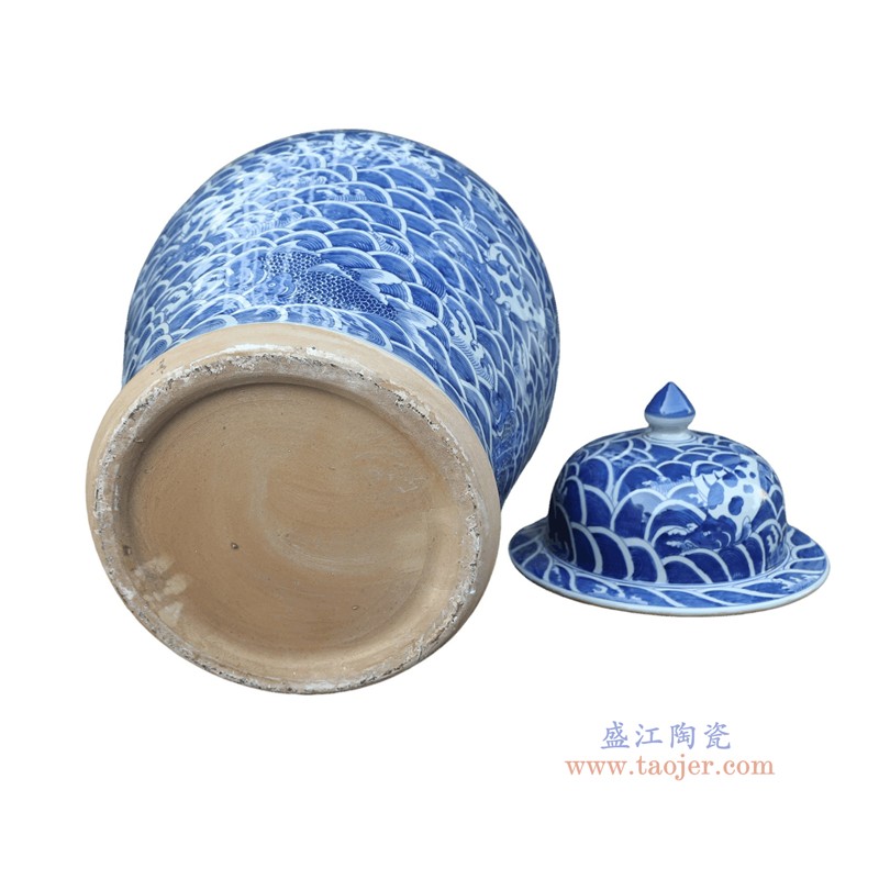 RYKB205-A青花海水鱼纹将军罐