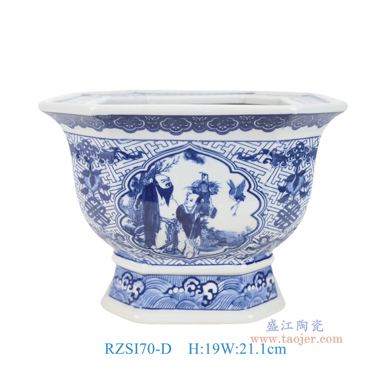 RZSI70-D青花开开窗花叶纹八角花盆