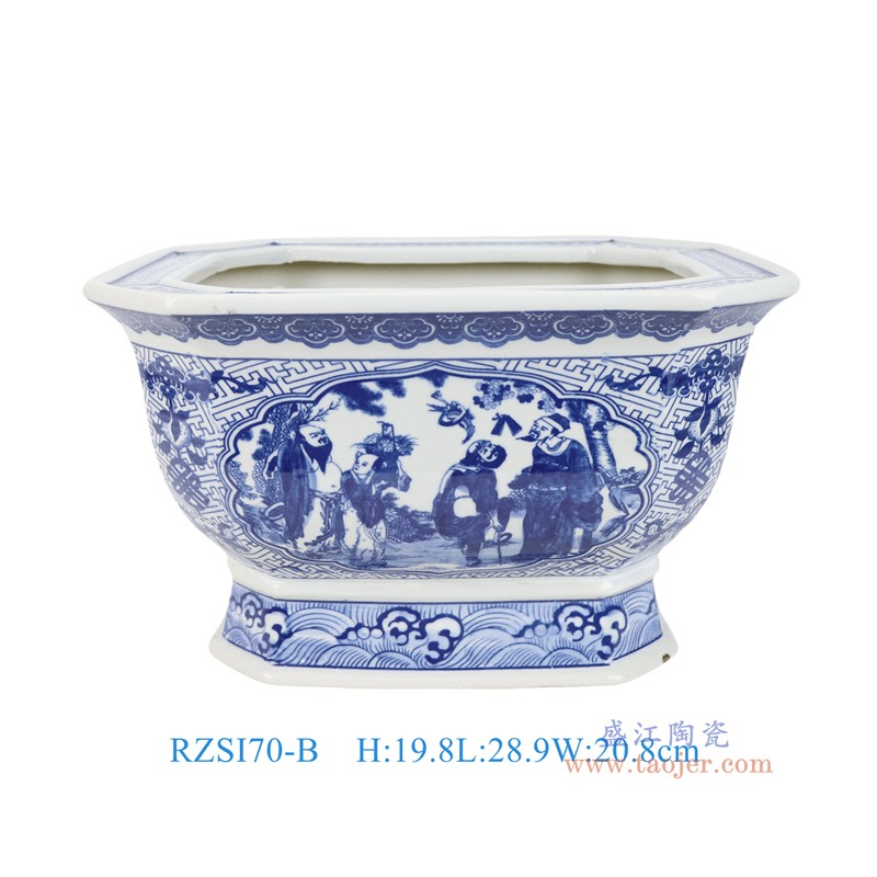 RZSI70-D青花开开窗花叶纹八角花盆