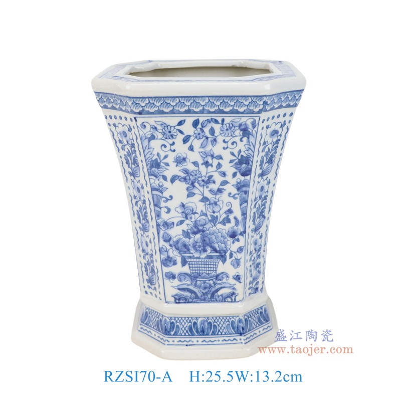 RZSI70-D青花开开窗花叶纹八角花盆