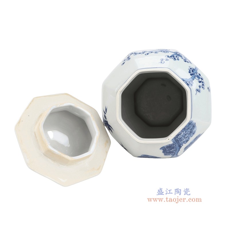 RYKB204-A青花松竹梅八角将军罐
