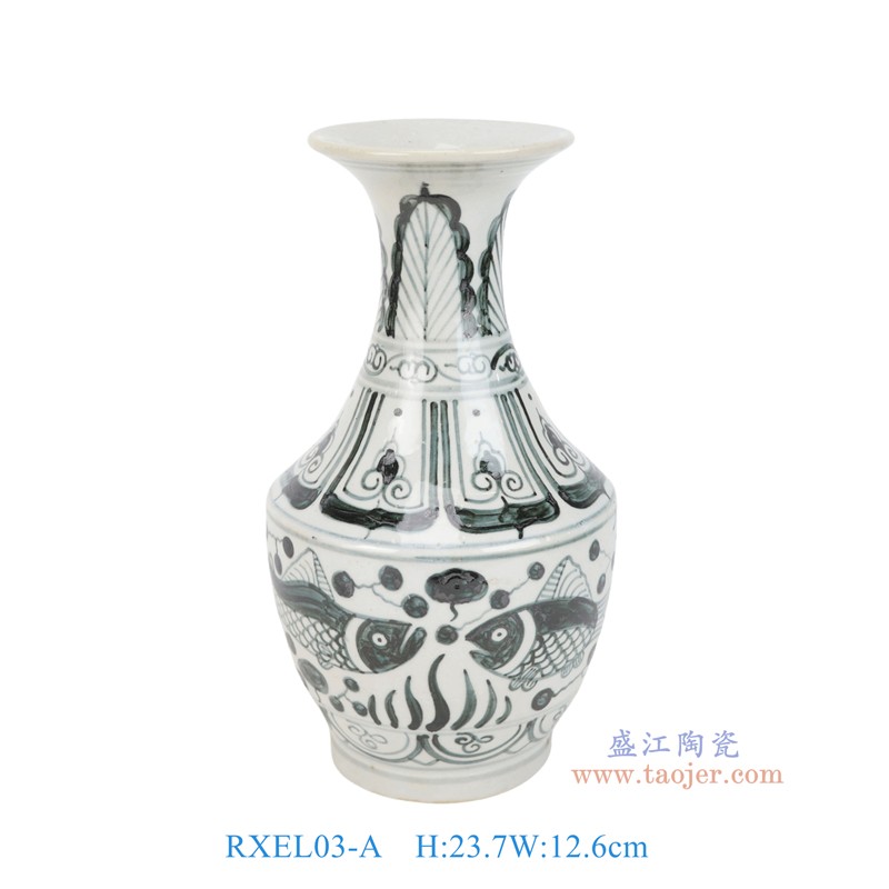 RXEL03-A-B-ZUHE 青花鱼藻纹金钟瓶组合 