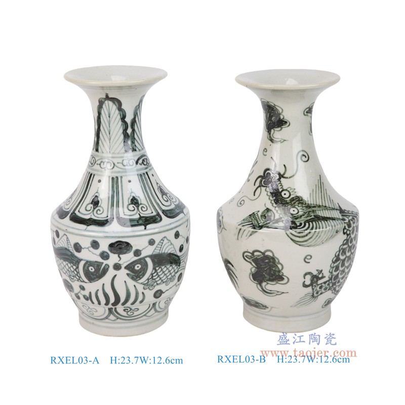 RXEL03-A-B-ZUHE 青花龙纹鱼藻纹金钟瓶组合 