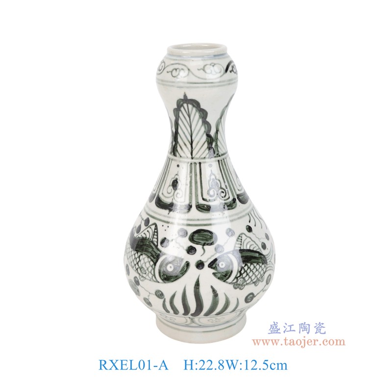 RXEL01-A-B-ZUHE 青花龙纹鱼藻纹蒜头瓶组合 