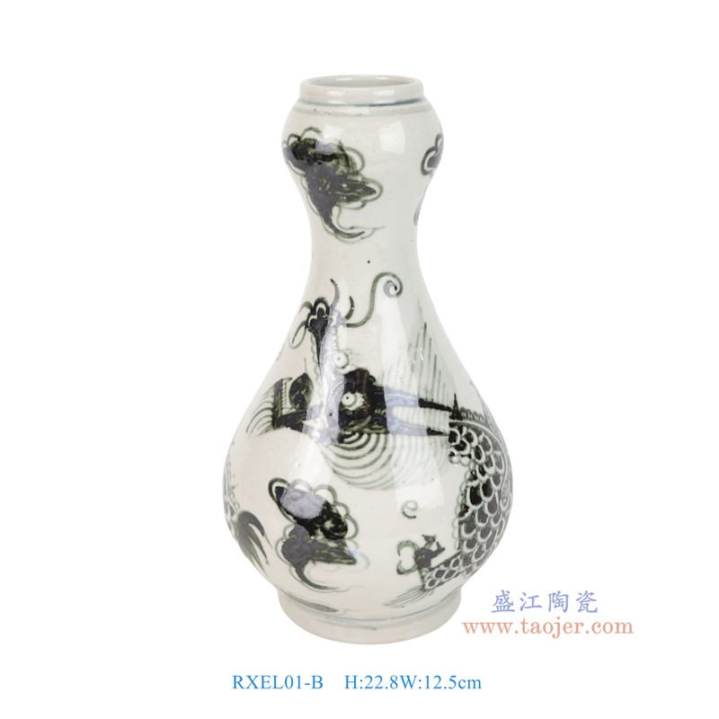 RXEL01-A-B-ZUHE 青花龙纹鱼藻纹蒜头瓶组合 