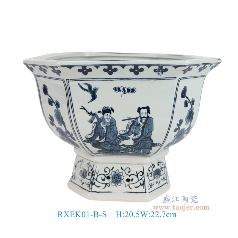 RXEK01青花开窗八仙人物八角花盆