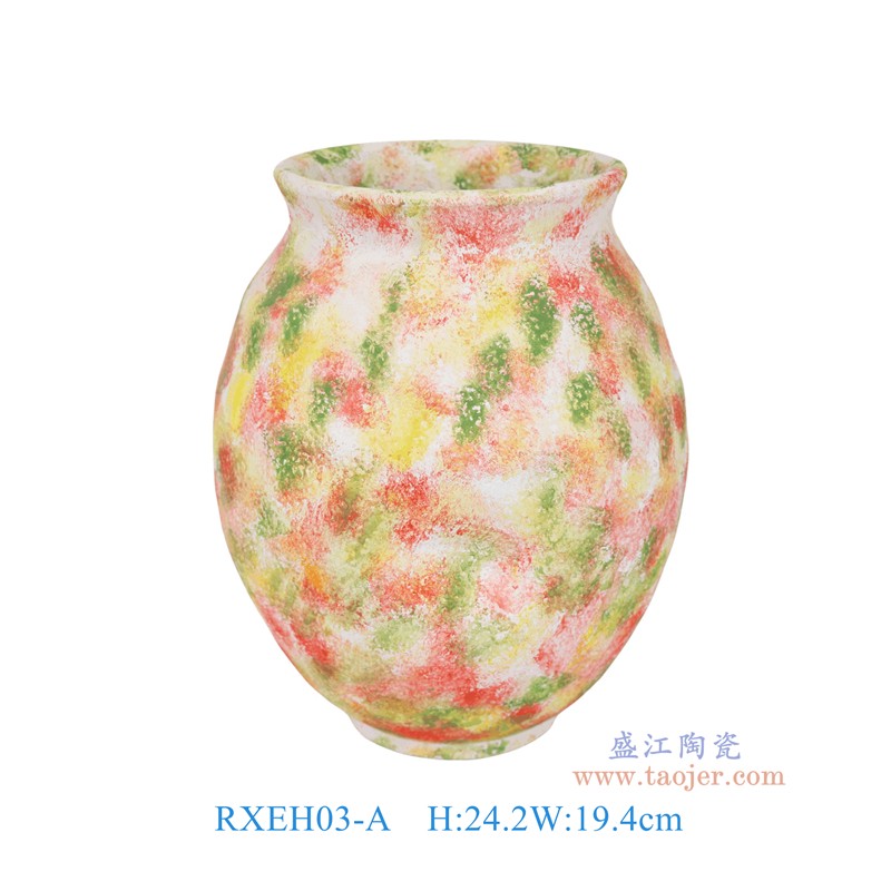窑变彩绘红绿冬瓜瓶