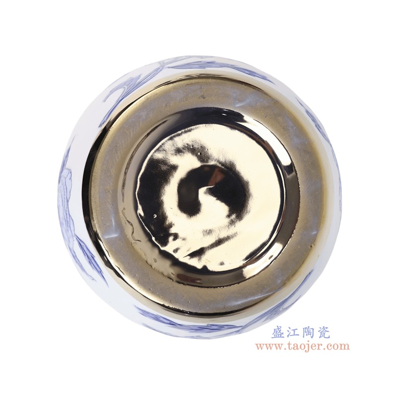 RXCD38-A-L-S-ZUHE青花牡丹花纹镀金将军罐