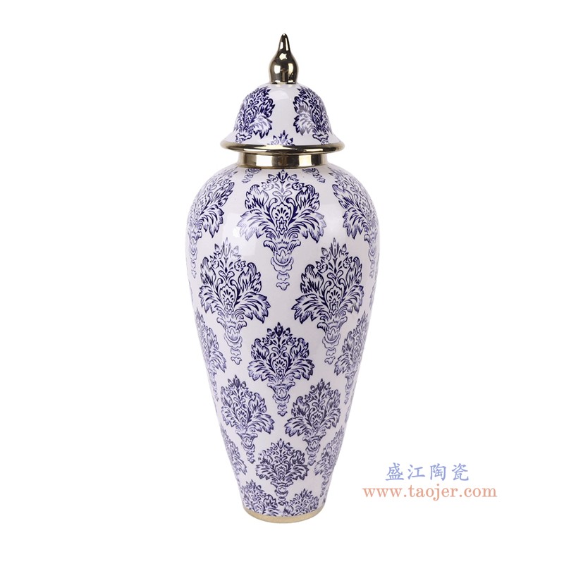 RXCD22-B-S青花花卉纹镀金将军罐小号