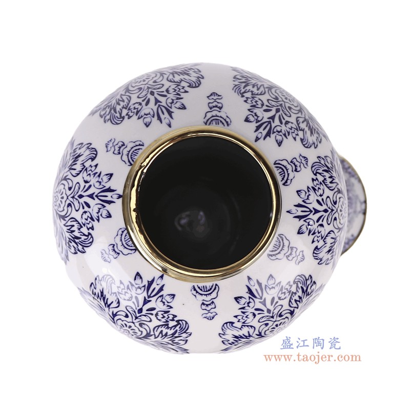 RXCD22-B-S青花花卉纹镀金将军罐小号