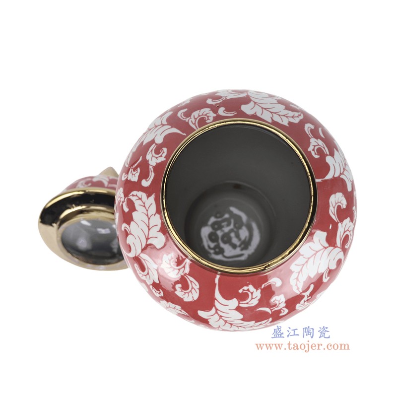 RXCD06-C-L-S-ZUHE红底白花叶纹镀金将军罐大小号