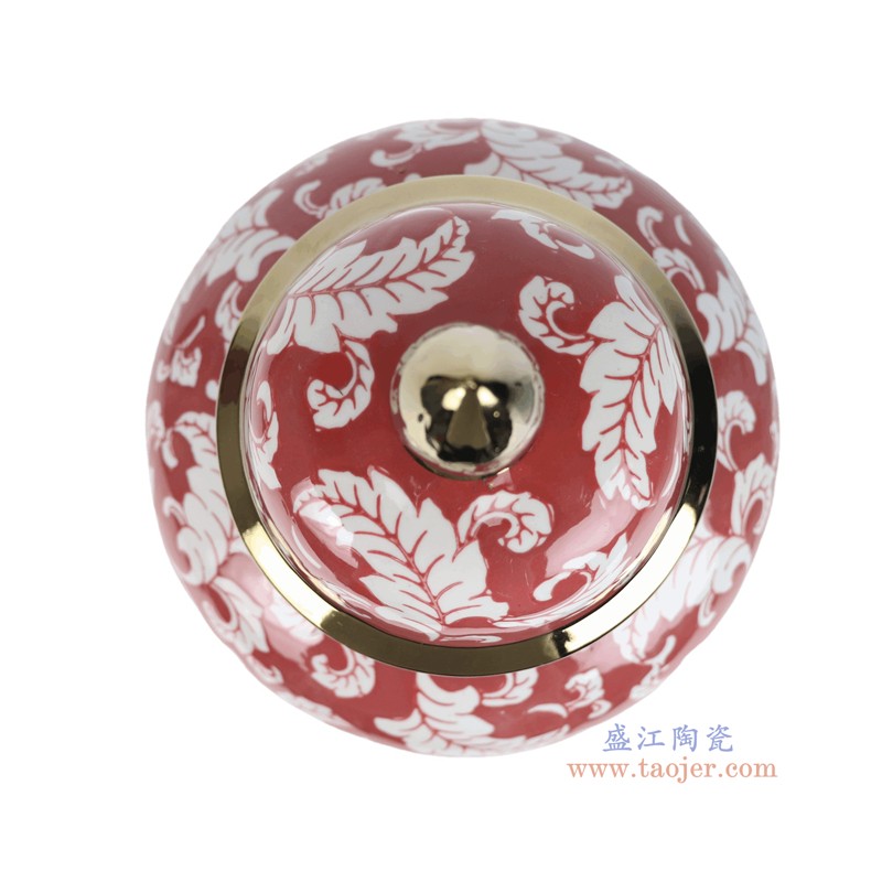 RXCD06-C-L-S-ZUHE红底白花叶纹镀金将军罐大小号