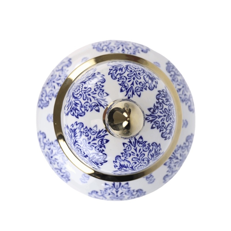 RXCD06-B 青花花叶纹镀金将军罐 