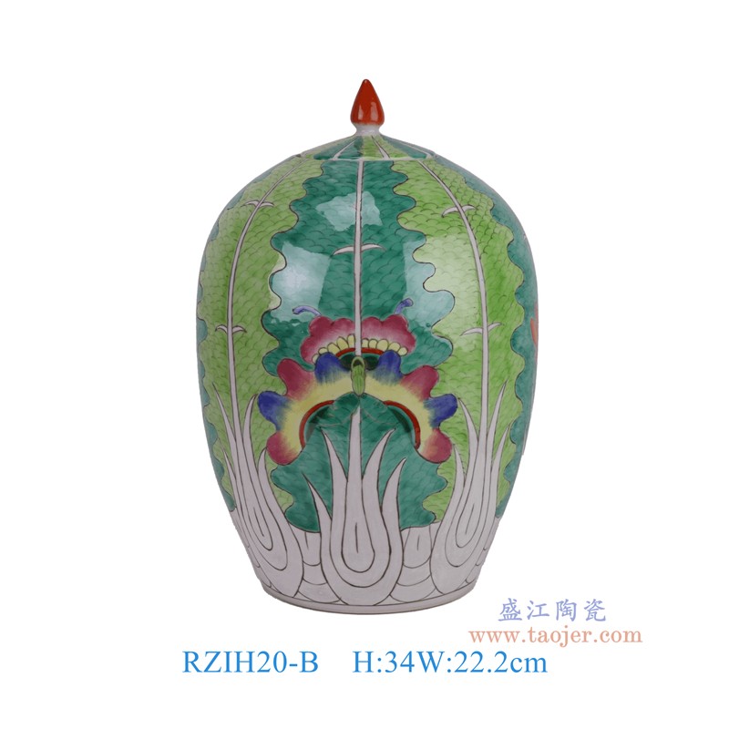 粉彩绿色白菜蝴蝶纹冬瓜罐