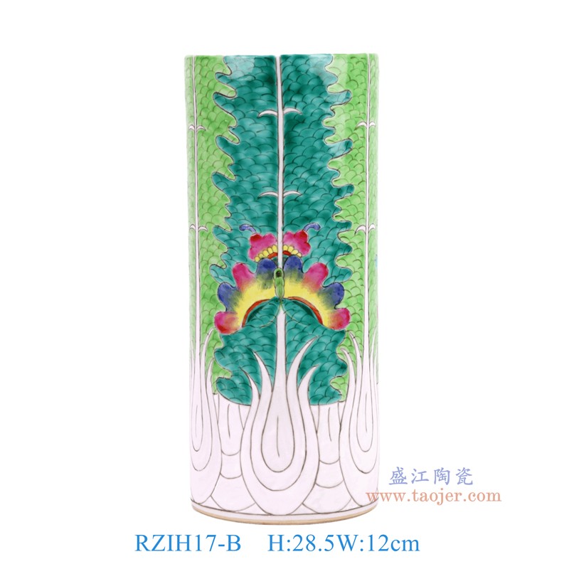 粉彩绿色白菜蝴蝶纹笔筒箭筒伞筒