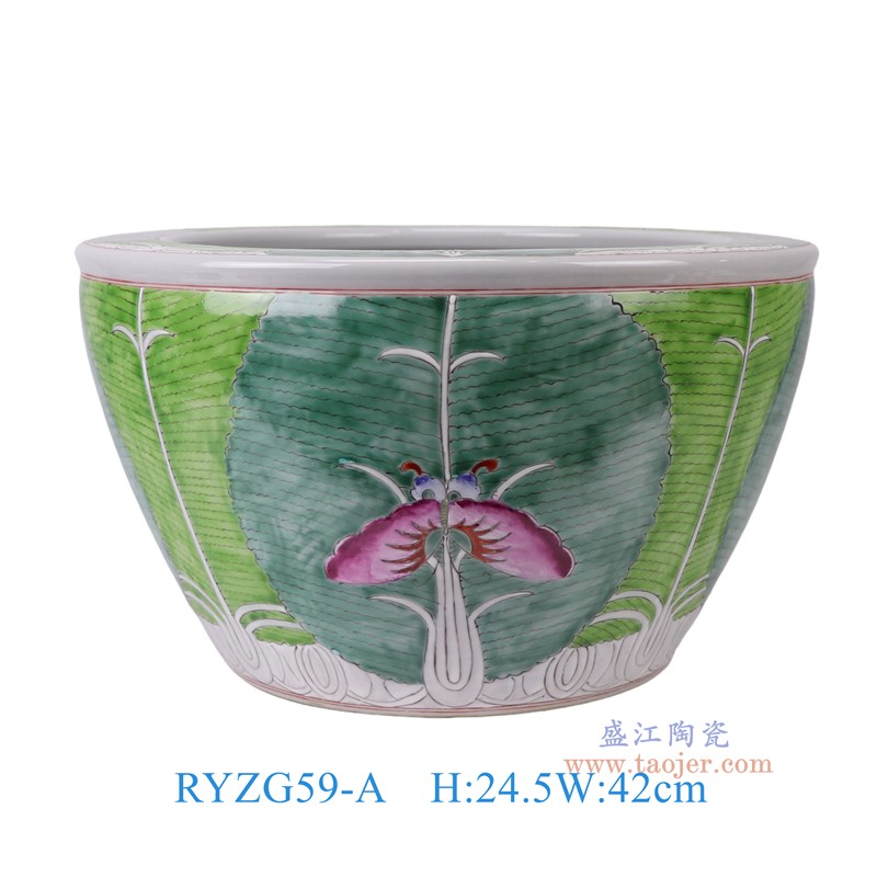 RYZG59-A 粉彩绿色白菜蝴蝶纹缸 