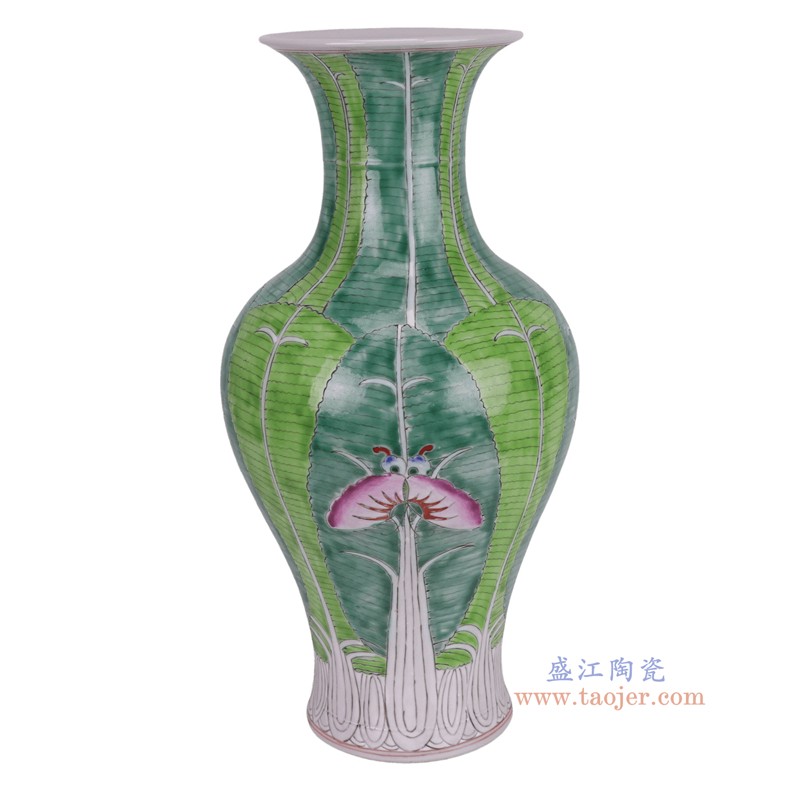 RYZG57-A粉彩绿色白菜纹鱼尾瓶