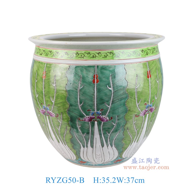 RYZG50-B 粉彩绿色白菜蝴蝶缸 