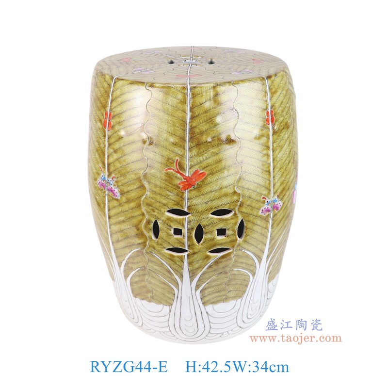 RYZG44粉彩各色白菜纹鼓凳凉墩