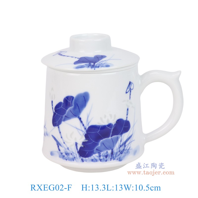 RXEG02-F青花荷花鱼玲珑杯子百川杯