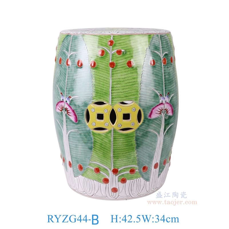 RYZG44-B 粉彩白菜蝴蝶纹鼓凳凉墩 