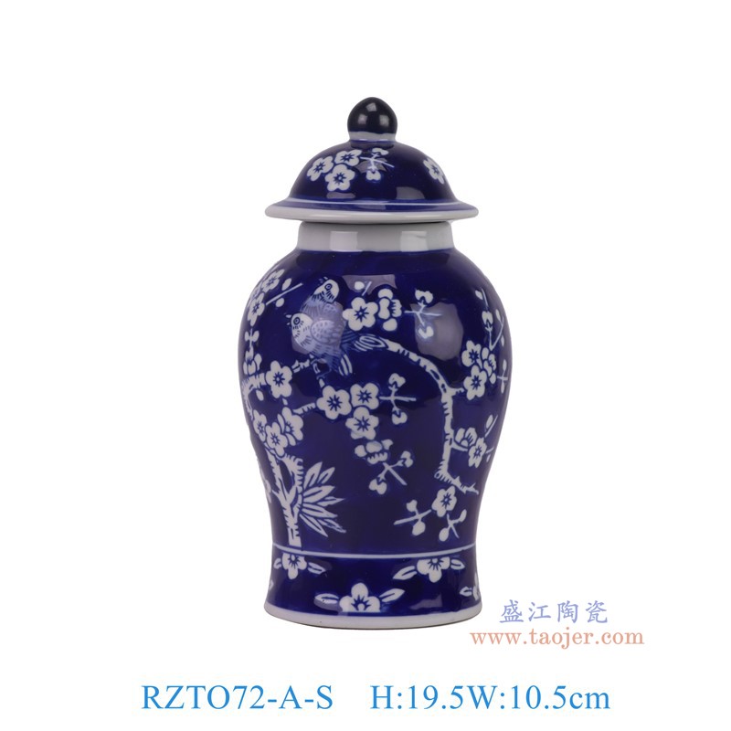 RZTO72-A-S青花蓝底喜上眉梢将军罐小号