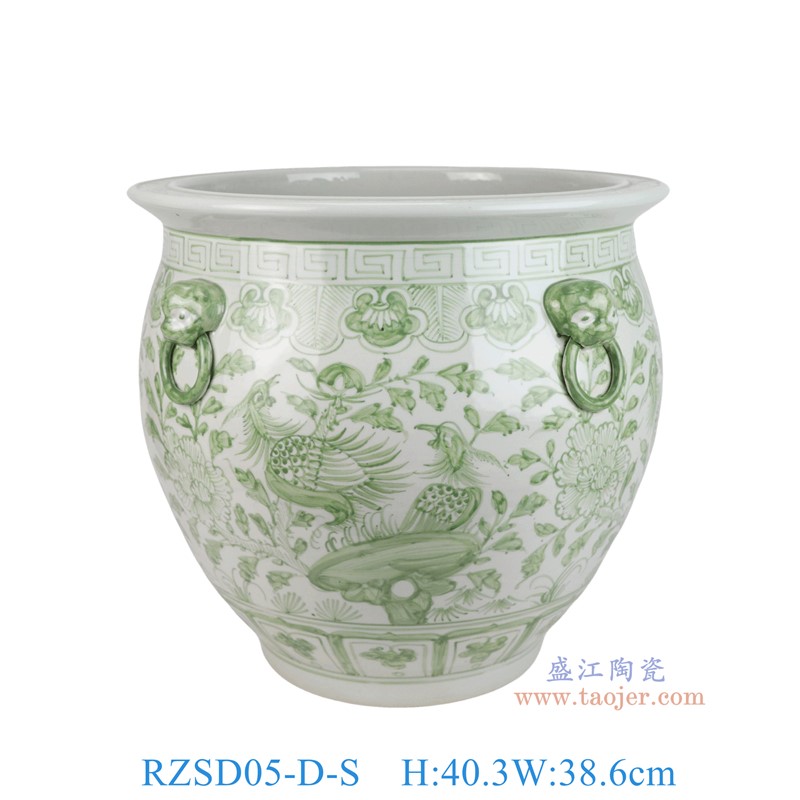 RZSD05-D-S绿色花鸟狮耳衔环大缸