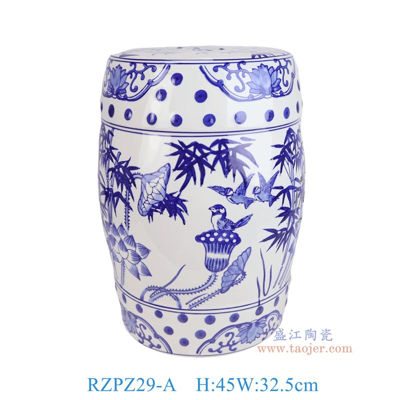  RZPZ29-A青花荷花鸟竹纹圆凳子凉墩