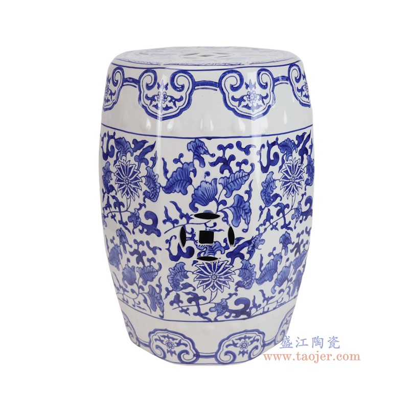 RZPZ26-A-8S 青花花叶纹铜钱孔八方凳子