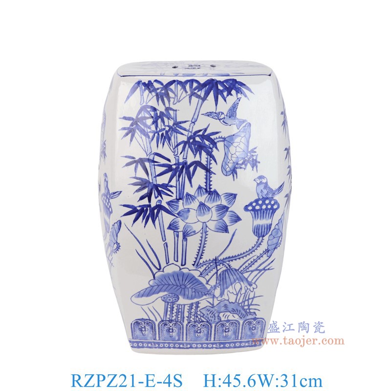  RZPZ21-E-4S青花花鸟竹子荷花纹四方凳子