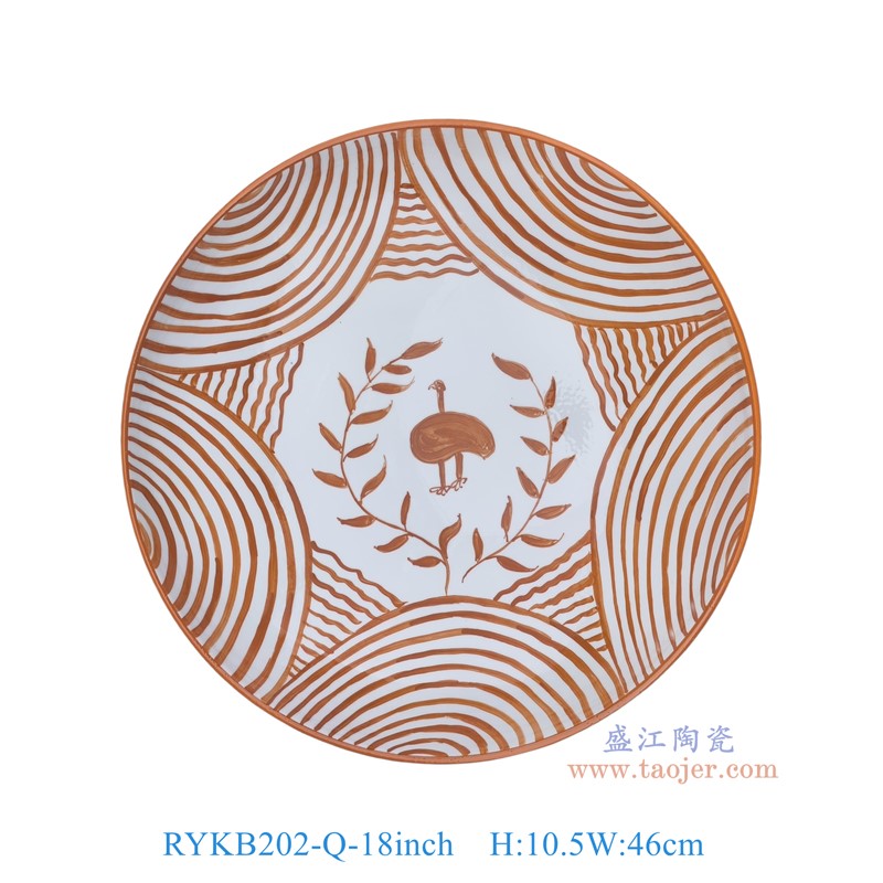 RYKB202-Q  18英寸釉里红线圈花鸟圆盘 