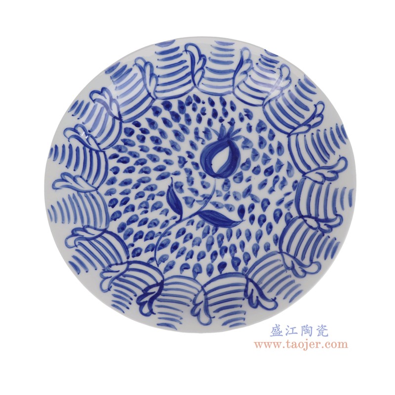 RYKB202-J-10inch 10英寸青花点彩花叶纹圆盘