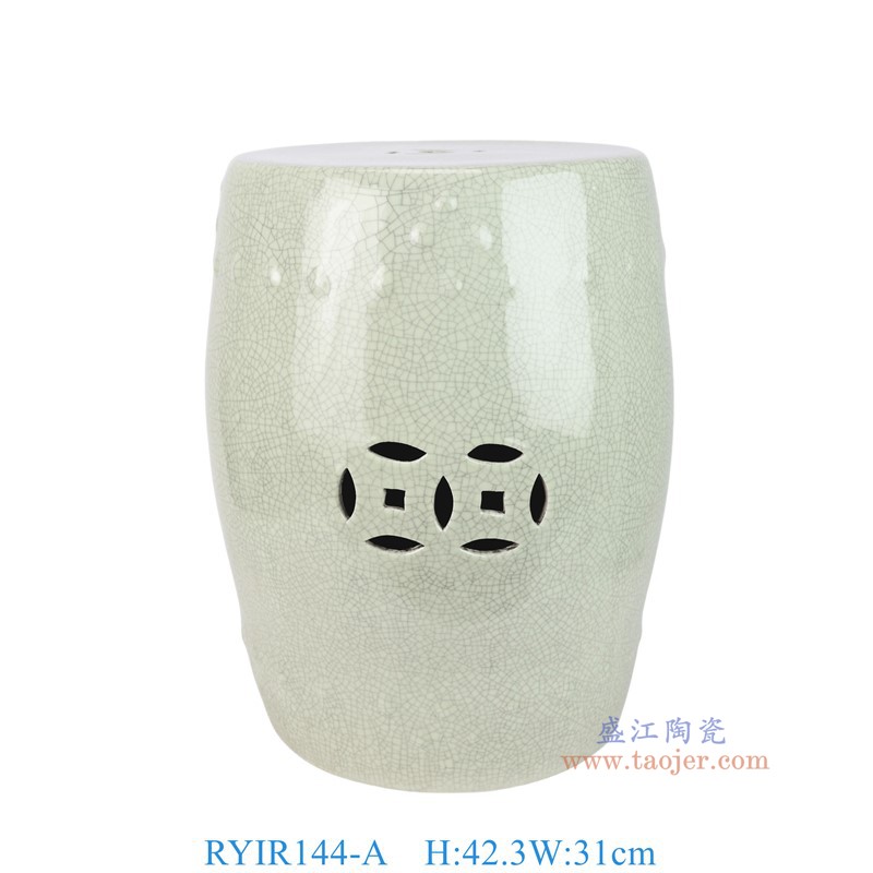 RYIR144-A 米白色裂纹釉开片凳子 