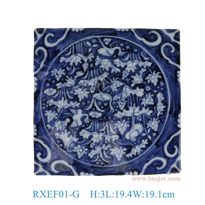 RXEF01-G青花仙鹤荷花纹方形瓷板瓷砖