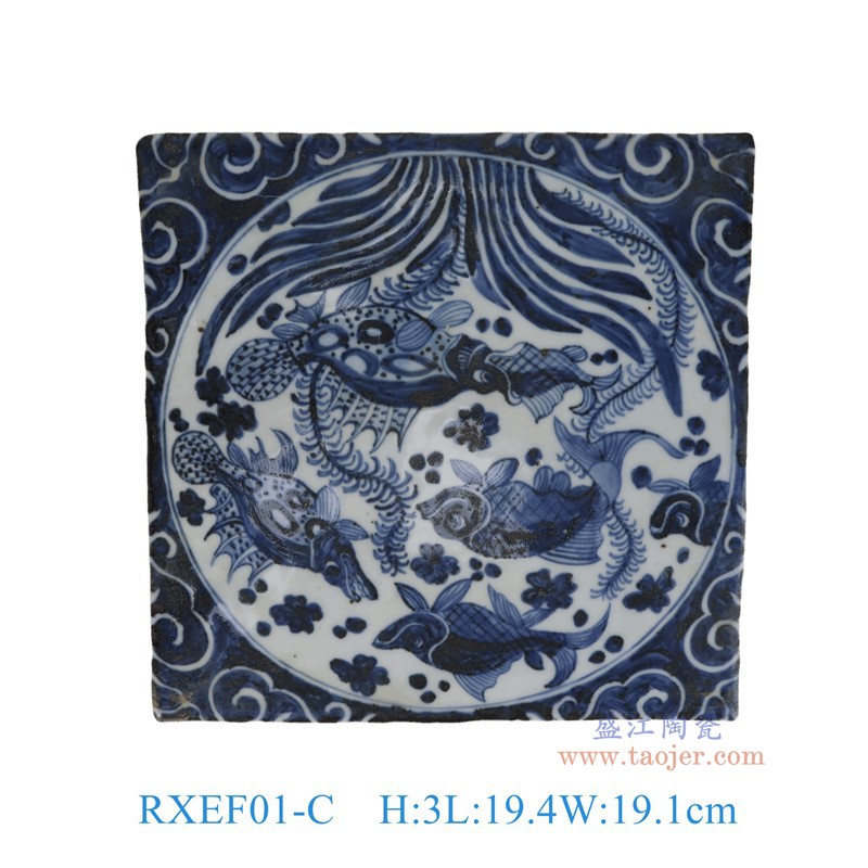 RXEF01-C青花开窗鱼藻纹方形瓷板瓷砖