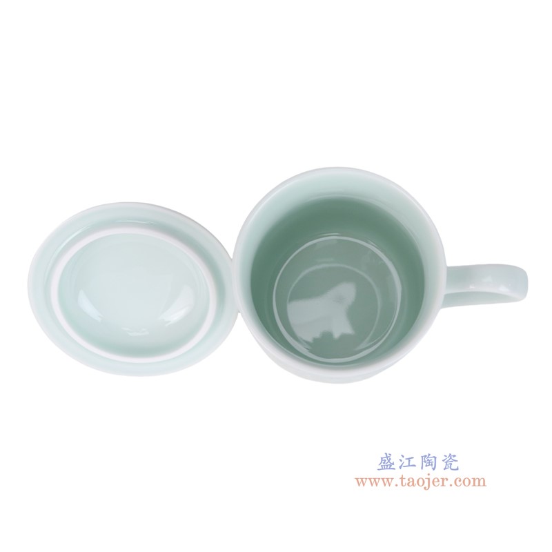 RXED11-A 青釉雕刻双龙戏珠茶杯办公杯 