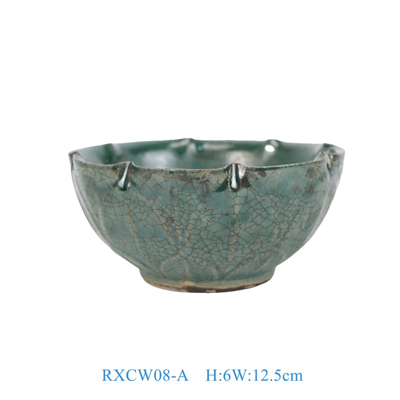 RXCW08-A 绿色裂纹釉开片荷口碗 