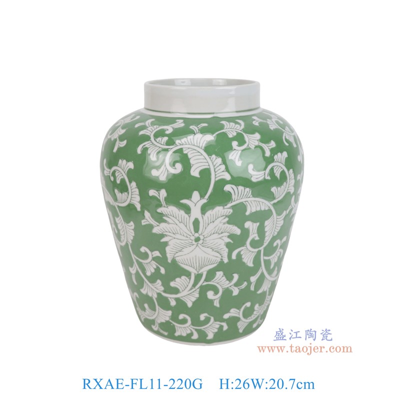 RXAE-FL11-220G绿底白花缠枝莲冬瓜瓶