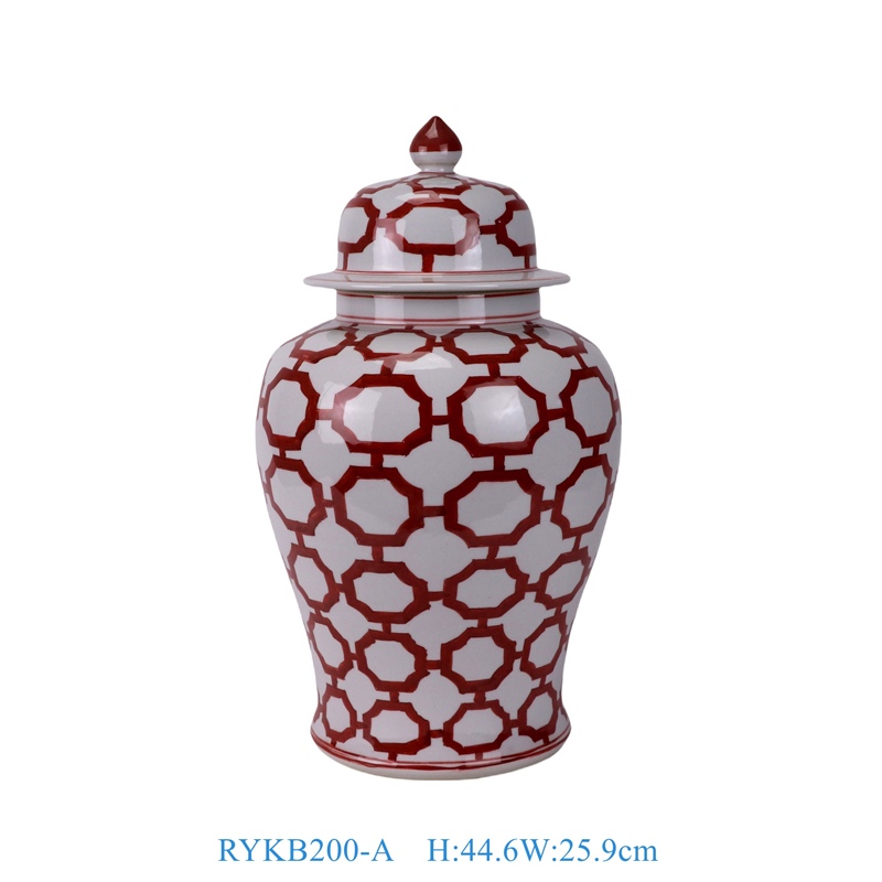 RYKB200-A 釉里红几何六边形纹将军罐 
