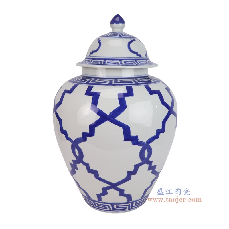 RYKB198-A 青花几何线条纹将军罐罐子