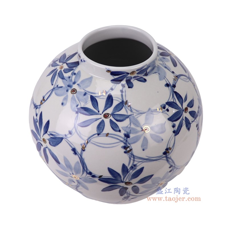 RYKB179-A 青花鎏金花叶纹圆罐 