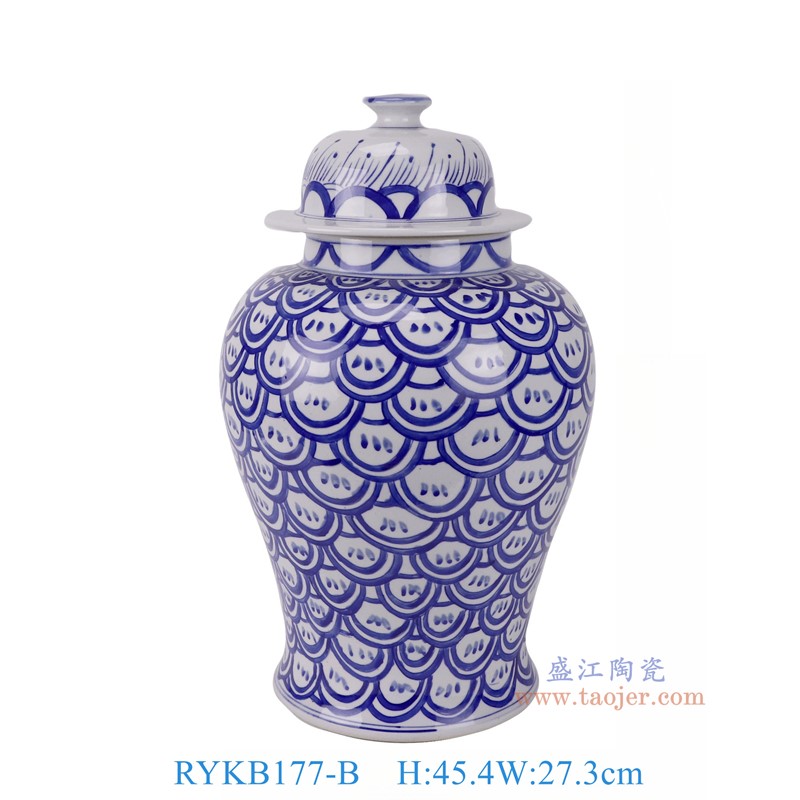 RYKB177-B 青花海水纹将军罐 