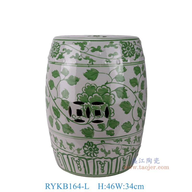 RYKB164-L绿色牡丹花叶鼓凳凉墩