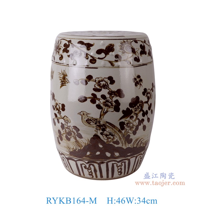 RYKB164-M釉里红花鸟鼓凳凉墩