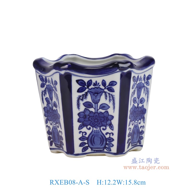 RXEB08-A-S青花花叶纹六角花盆小号