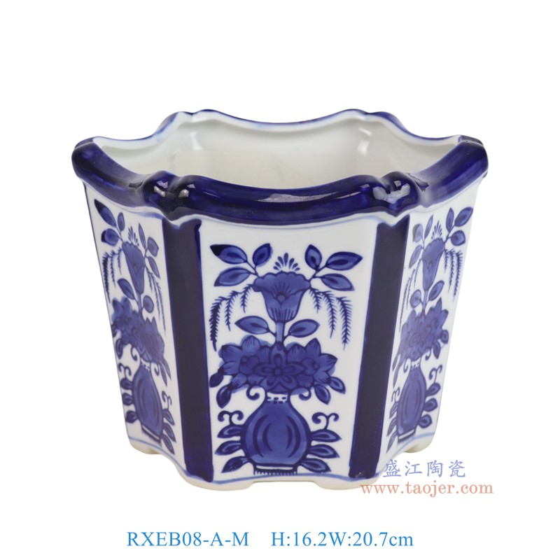 RXEB08-A-M青花花叶纹六角花盆中号