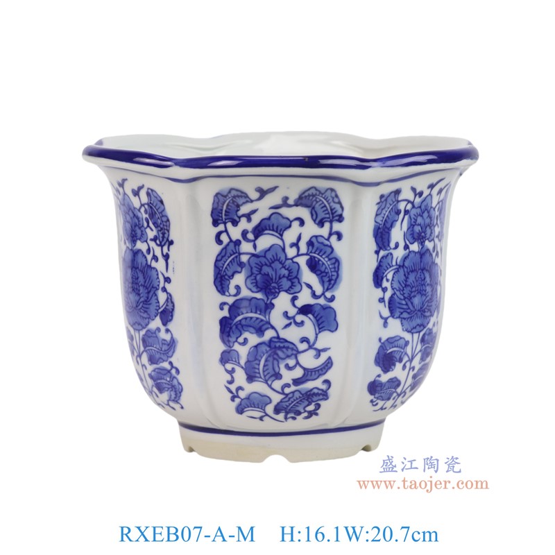 RXEB07-A-M青花花叶纹花边口花盆中号