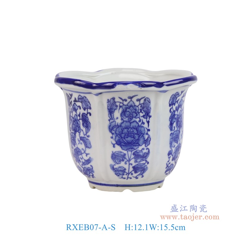 RXEB07-A-S青花花叶纹花边口花盆小号